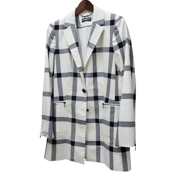Karl Lagerfeld Women's Windowpane Plaid Blazer Size 8 Excellent Condition - Picture 3 of 12